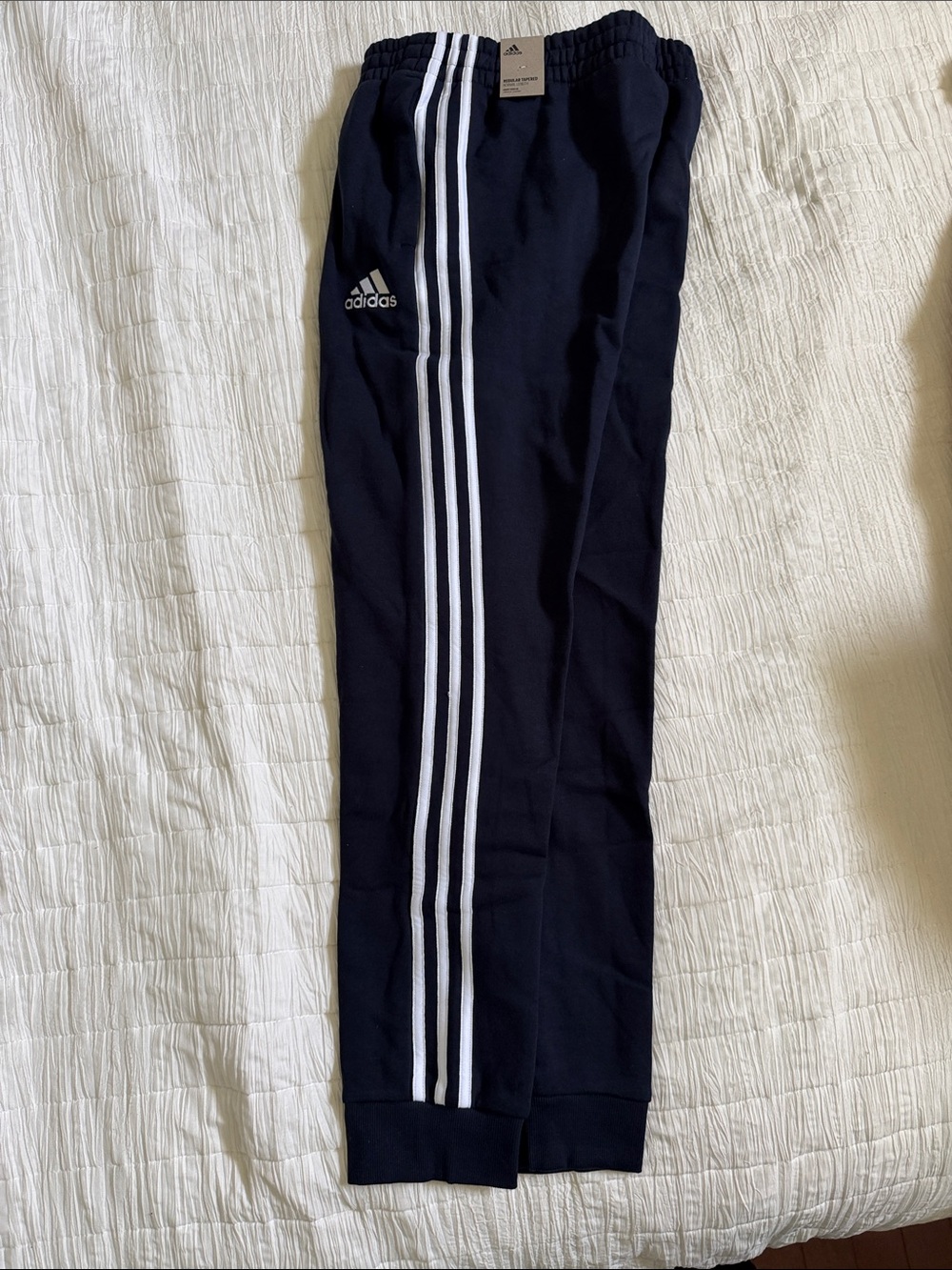 adidas Navy Joggers with White Side Stripes and pockets